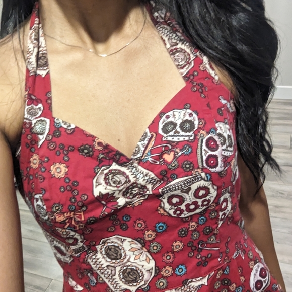 Hell Bunny Sugar Skull Sweetheart Neckline Dress - Picture 7 of 9